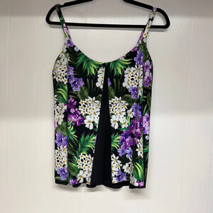 Floral Tankini Top with Adjustable Straps Opens in Front and Back Sz 14